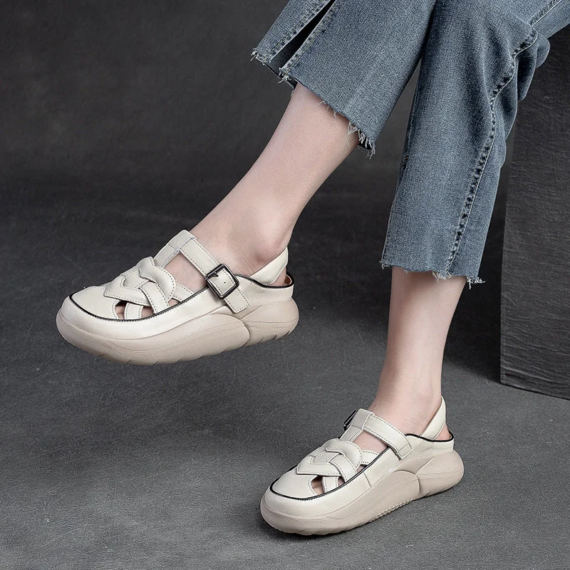 Women Summer Plaited Leather Thick Soled Sandals