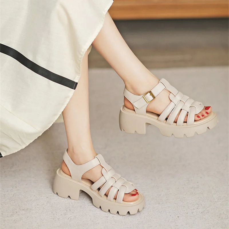 Women Plaited Leather Chunky Lug Sole Summer Sandals