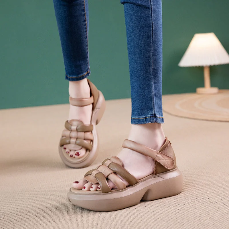 Women Summer Retro Plaited Leather Casual Sandals