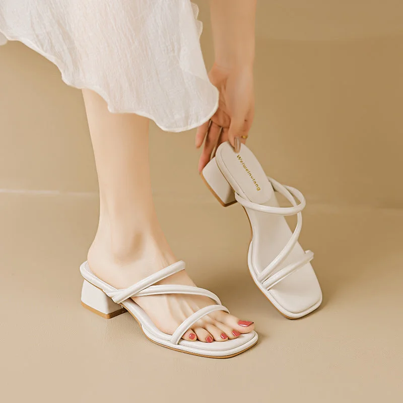 Women Casual Fashion Chunky Heel Slides Sandals