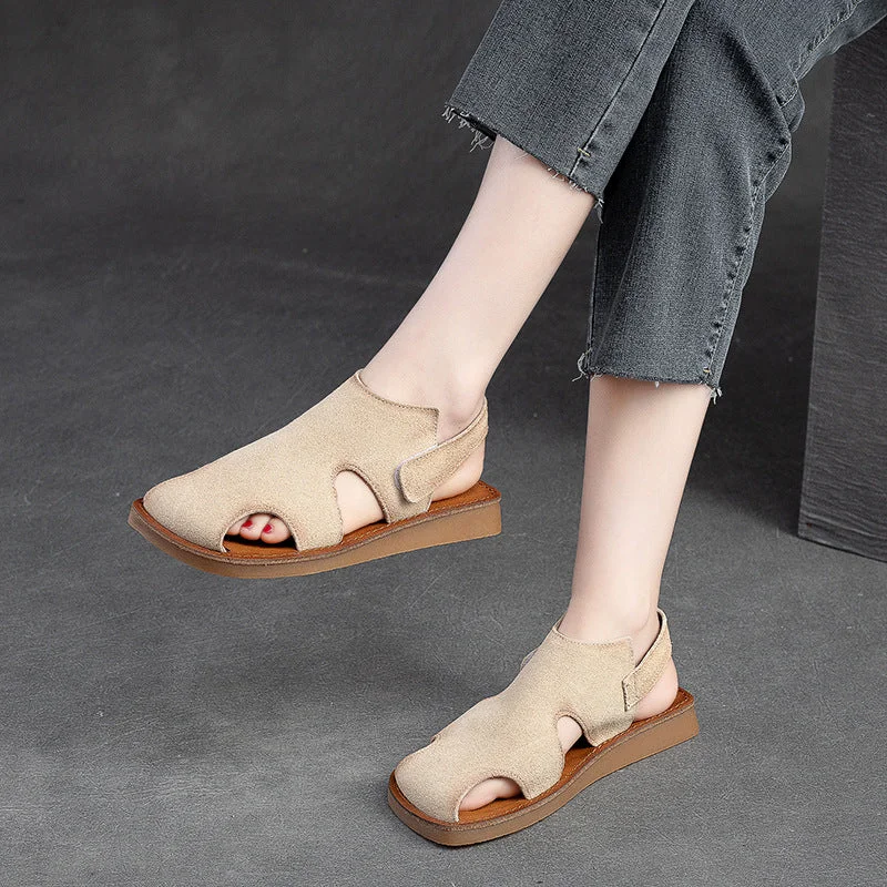 Women Summer Minimalist Leather Flat Sandals