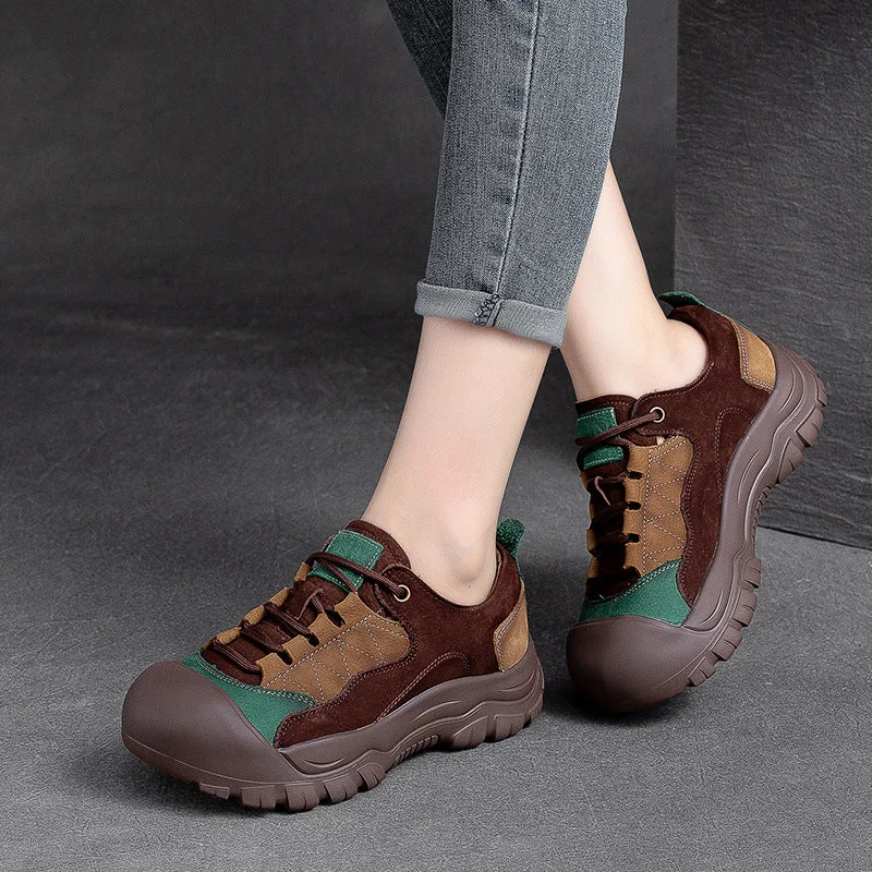 Women Retro Patchwork Leather Casual Shoes