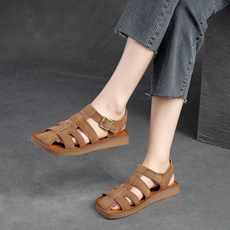 Women Summer Leather Flat Casual Sandals