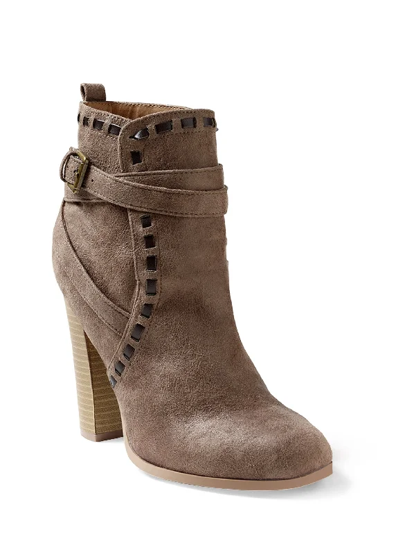 Wrap Stitch Detail Booties - Taupe