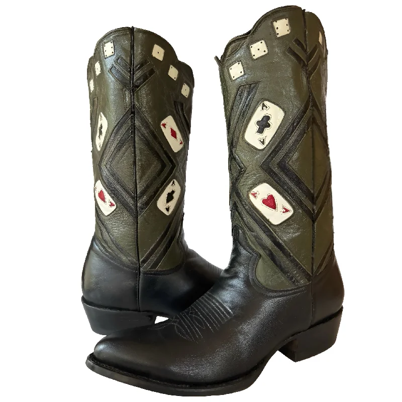 MONTANA Vintage Las Vegas Poker Aces Goat Leather Cowboy Boots