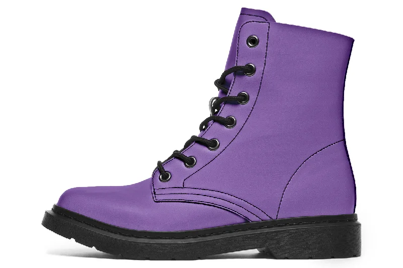 Retro Violet Boots - Vegan Leather Doc-Style Boots with Durable Stitched on Soles