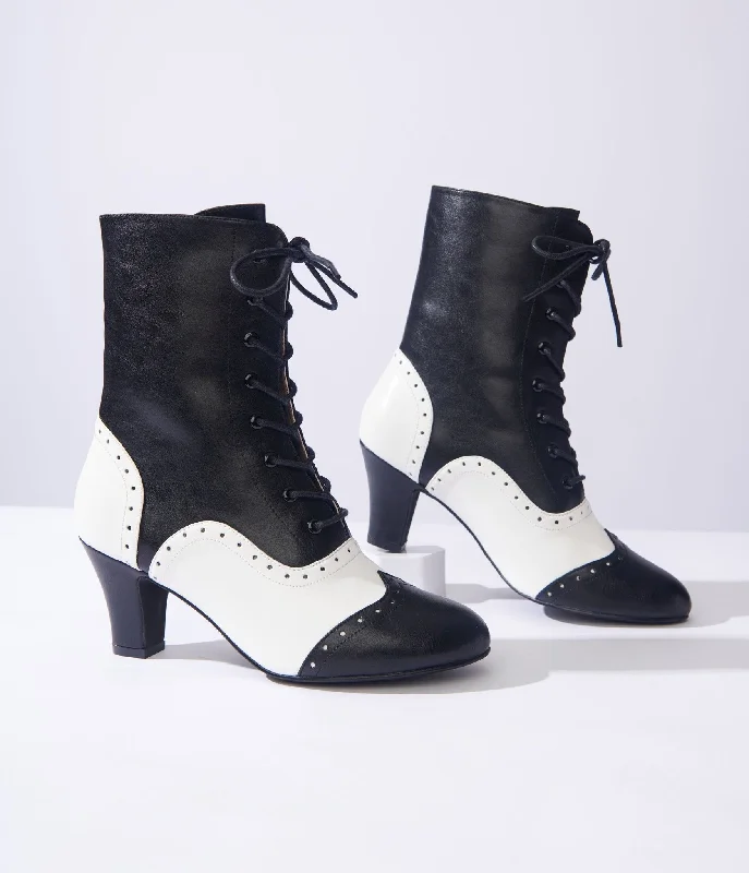 Unique Vintage Black & White Victorian Boots