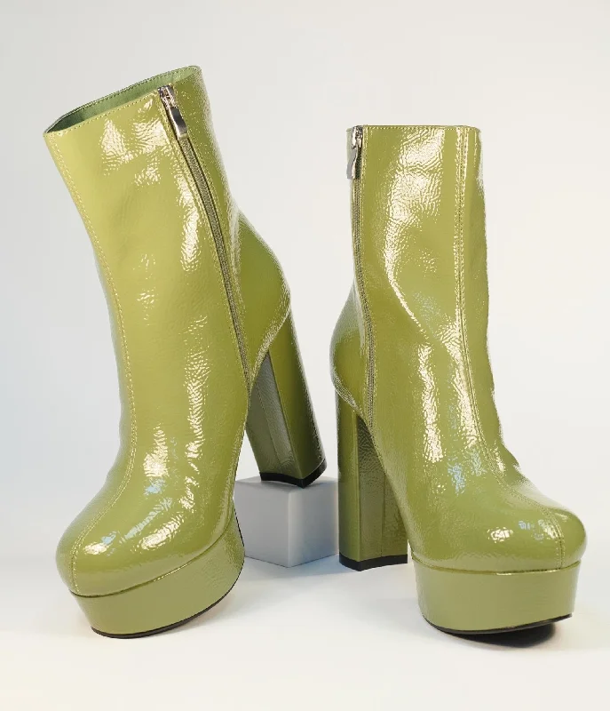 Unique Vintage Avocado Green Platform Heel Ankle Boots