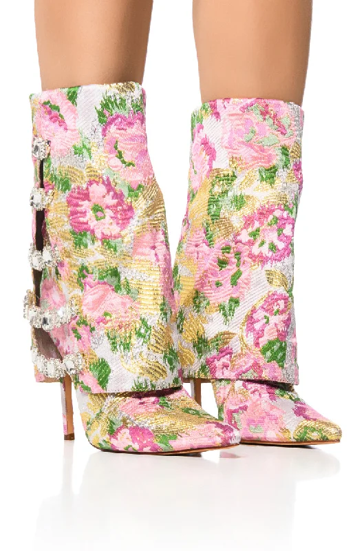 AZALEA WANG TILLEY MULTI FLOWER PRINT FOLD OVER BOOTIE IN MULTI