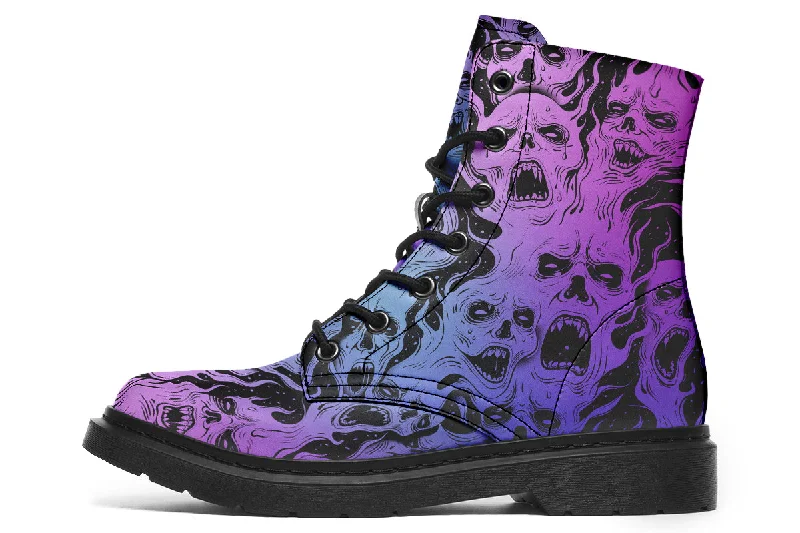 Spectral Torment Boots - Vegan Leather Doc-Style Boots with Durable Stitched on Soles