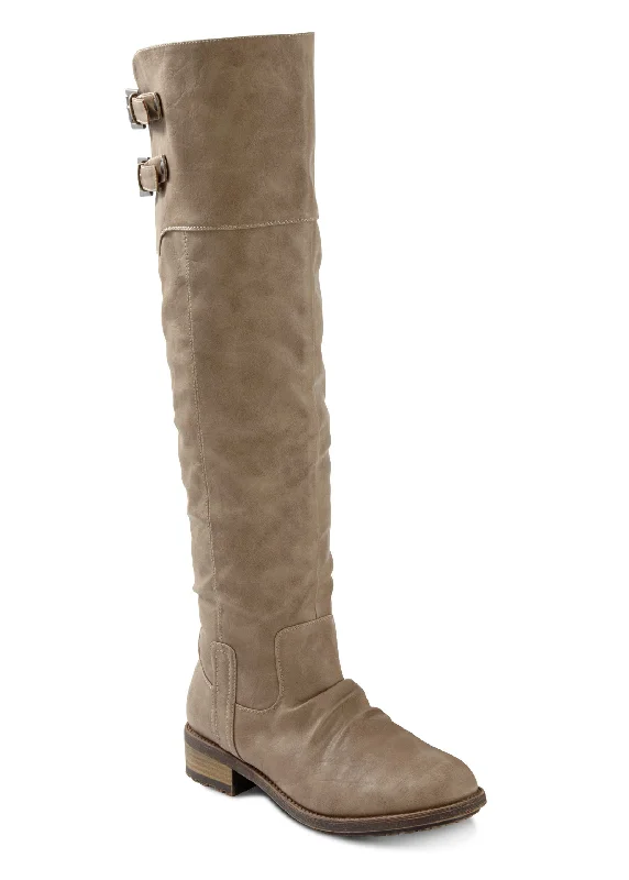 Buckle Knee-High Boots - Taupe