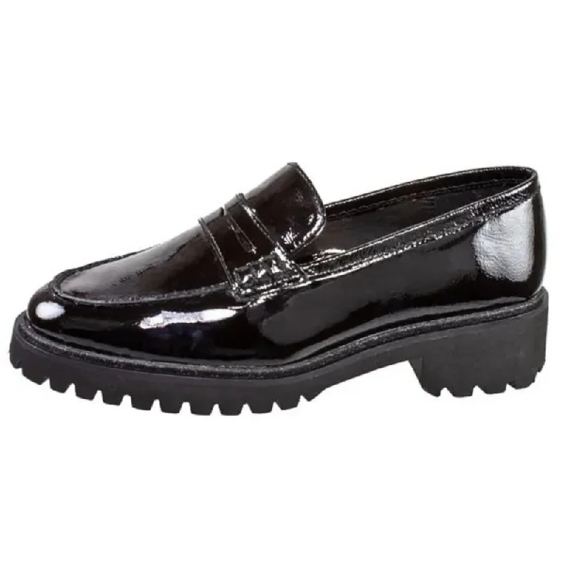 Ara Karina Black Patent Leather Chunky Sole Loafer (Women's)