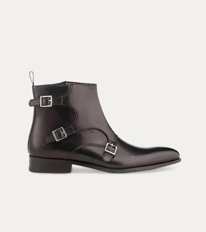 Tristan Triple Monkstrap Boot in Black