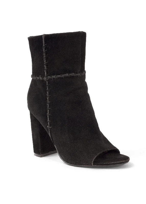 Whipstitch Peep Toe Booties - Black