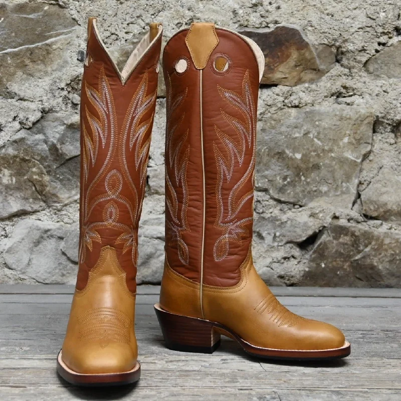 Nutted Calf Ladies 16" Buckaroo Boot with Brown Top and Honey Vamp