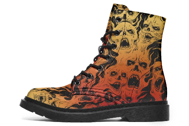 Fire Torment Boots - Vegan Leather Doc-Style Boots with Durable Stitched on Soles