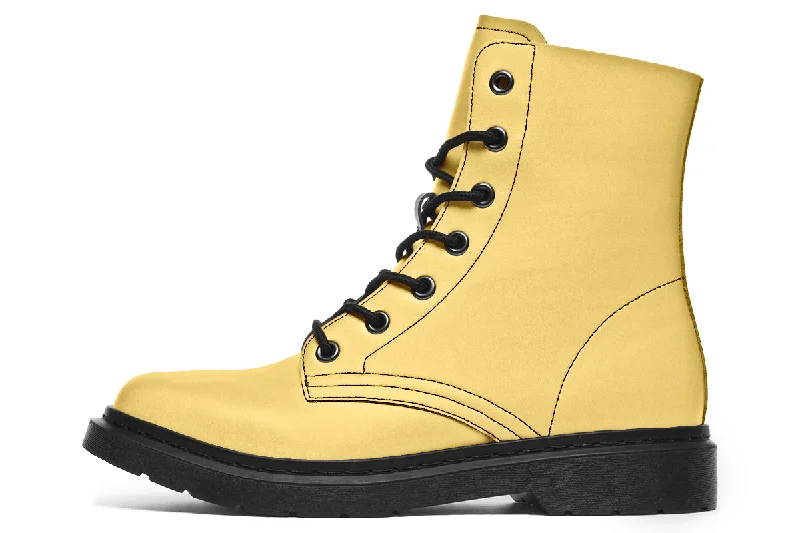 Soft Gold Boots - Vegan Leather Doc-Style Boots with Durable Stitched on Soles