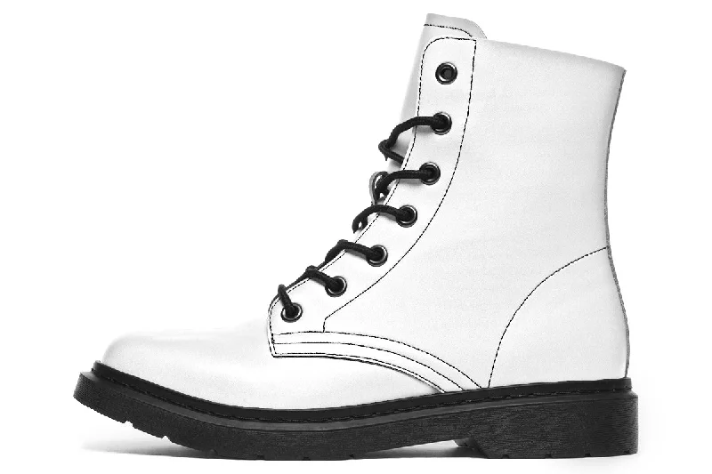 Snow White Boots - Vegan Leather Doc-Style Boots with Durable Stitched on Soles