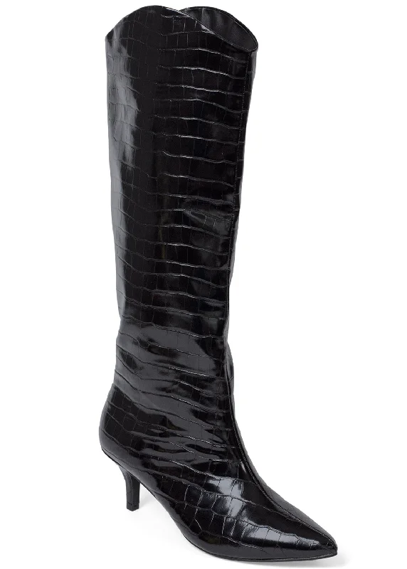 Faux Croc Boots - Black