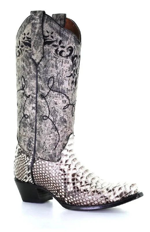 Corral Women’s Natural & Black Python Embroidery Boot