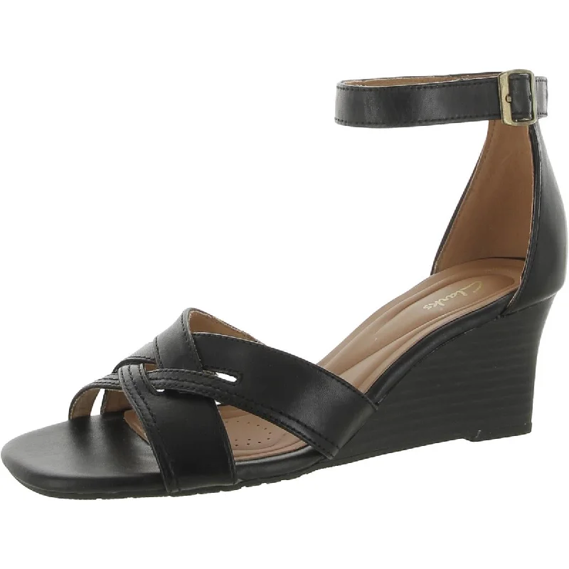 Clarks Womens Cielo Charm Leather Criss-Cross Wedge Sandals