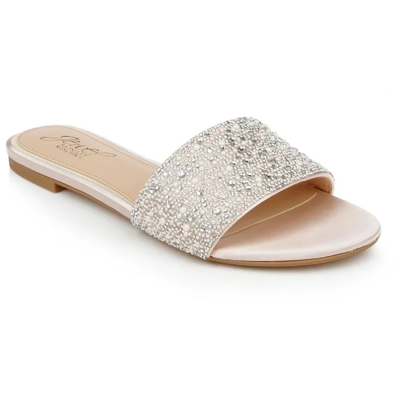 Jewel Badgley Mischka Womens Delaney Satin Embellished Slide Sandals