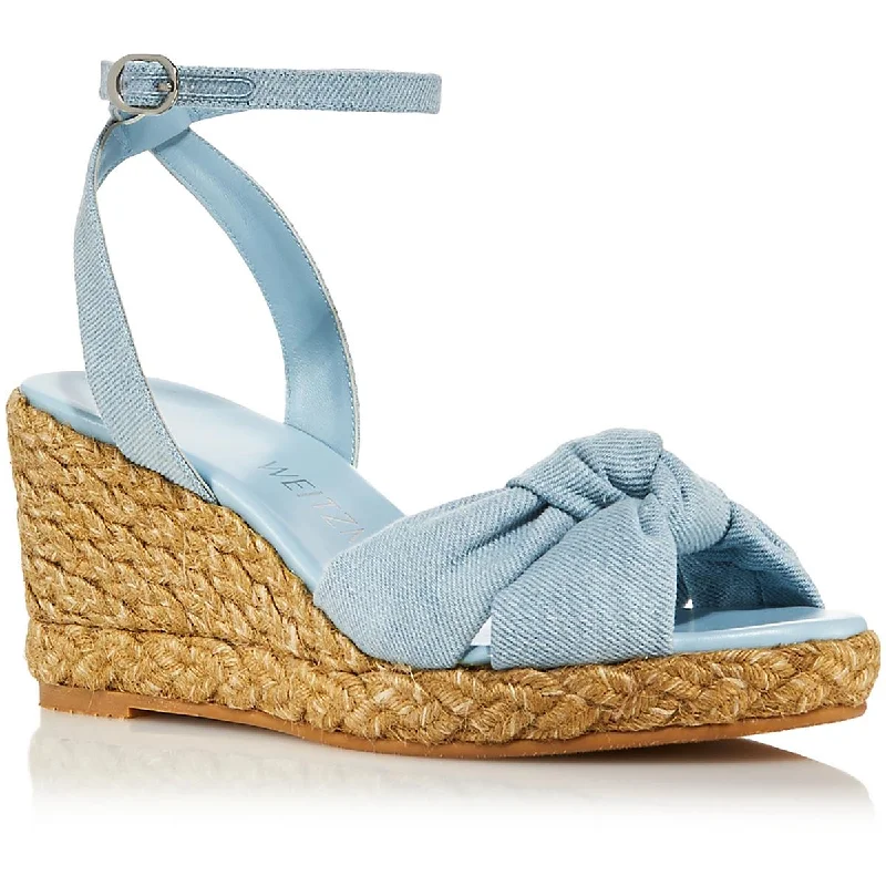 Stuart Weitzman Womens Denim Knot-Front Platform Sandals