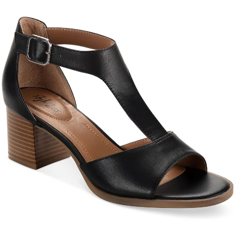 Style & Co. Womens Kendaall Faux Leather Open Toe T-Strap Sandals