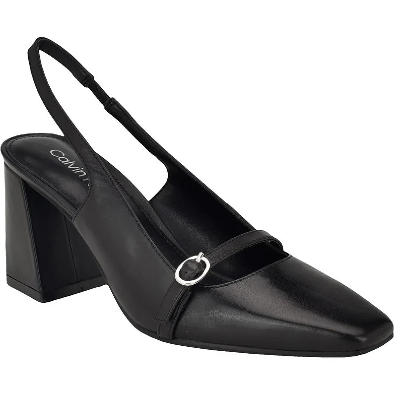 Calvin Klein Womens ELLISA Leather Sling back Block Heels